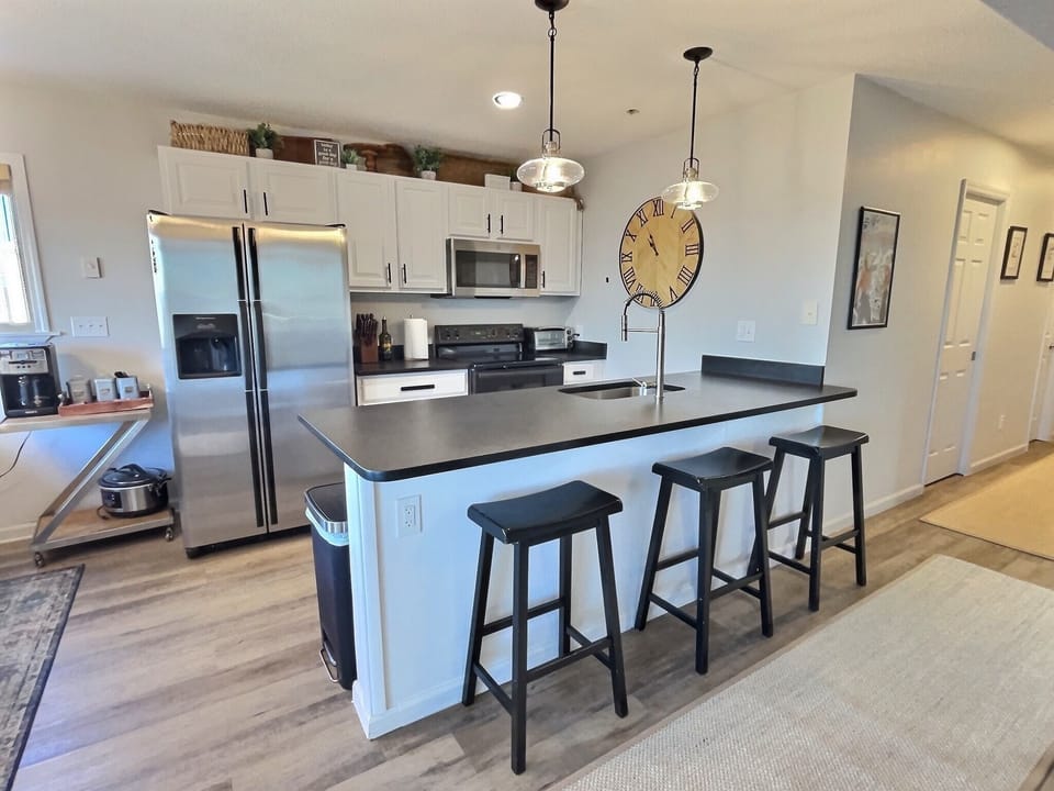 Updated kitchen with granite counter tops. 