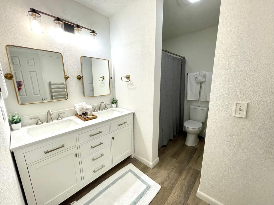 Master bath with heated towel rack.
