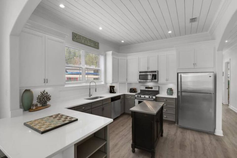 Brand new quartz counters and fully equipped for your culinary masterpieces.