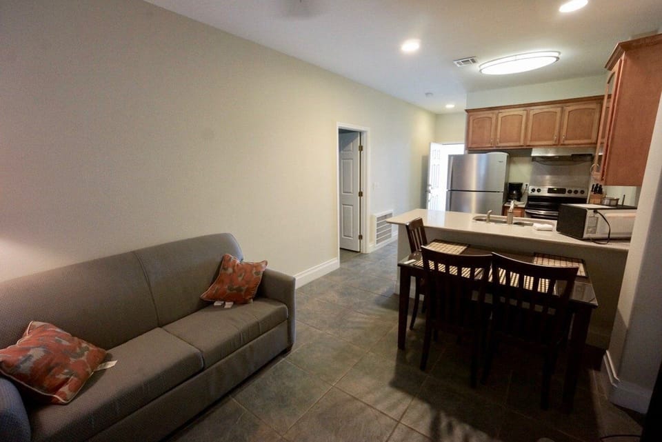 Down Unit view of Living, Island  and Kitchen areas