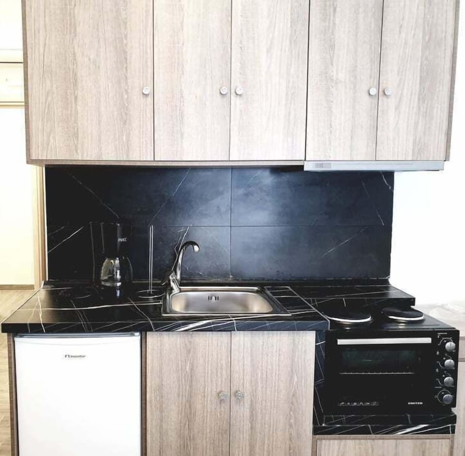 Deluxe Studio | Private kitchen | Fridge, oven, toaster oven, cookware/dishes/utensils
