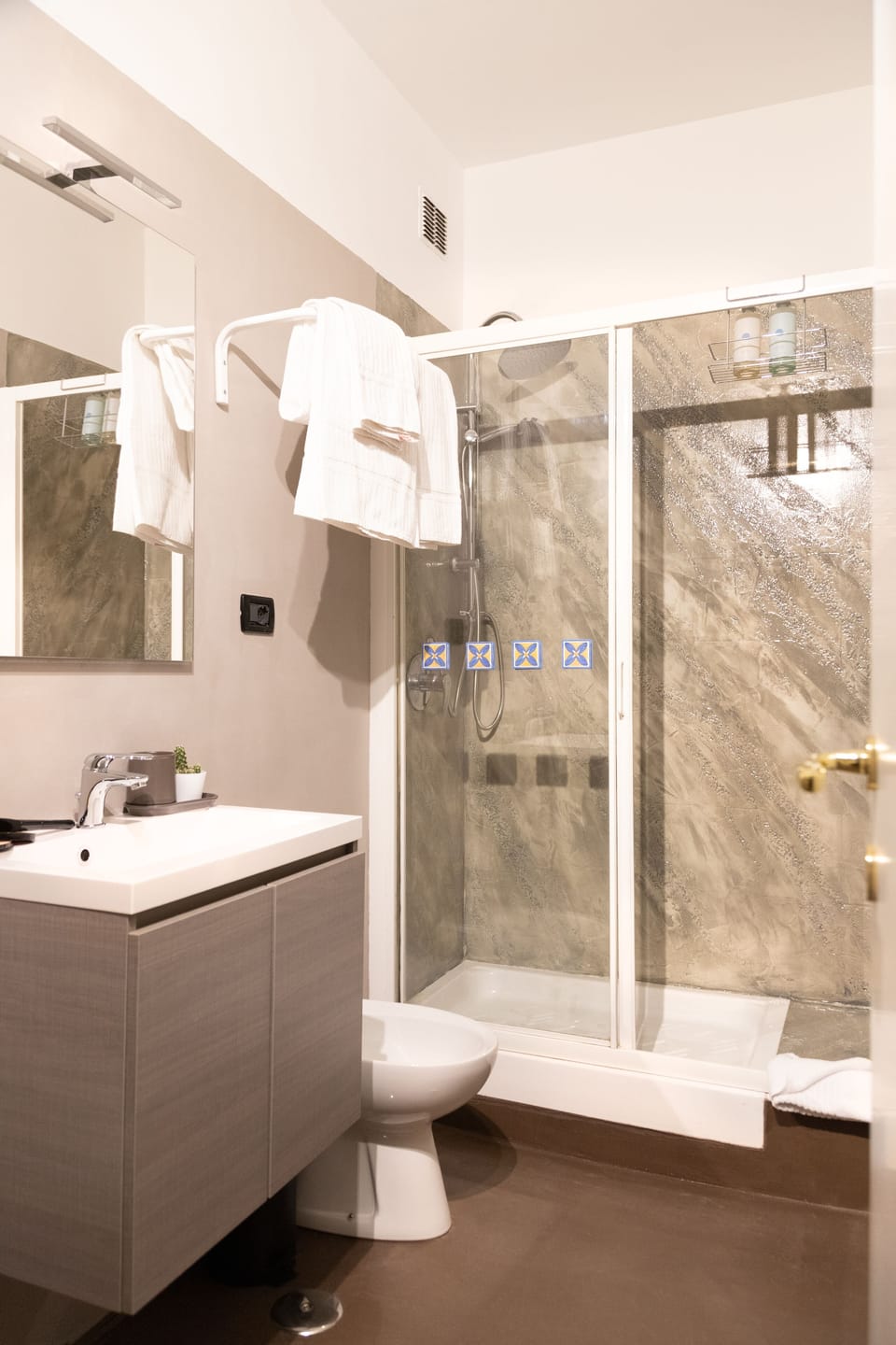Shower, free toiletries, hair dryer, bidet