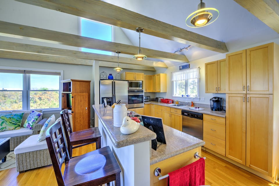 Open concept kitchen with living room and dining room.