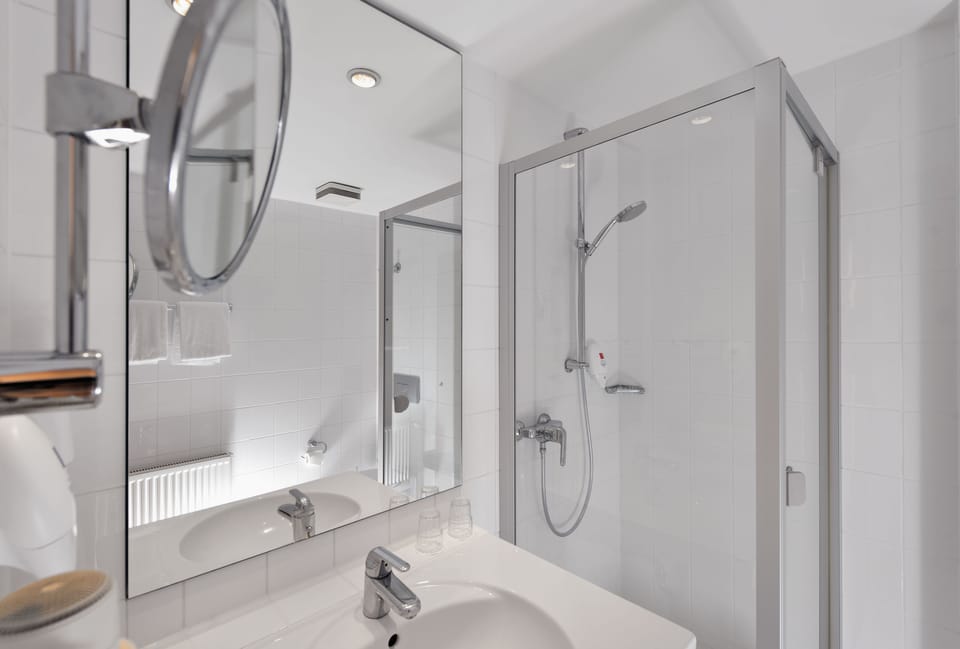 Eco-friendly toiletries, hair dryer, towels