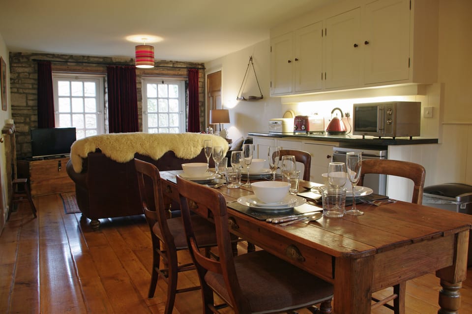 Dining area at The Old Wheelhouse, The Mill in West Burton, Wensleydale in the Yorkshire Dales