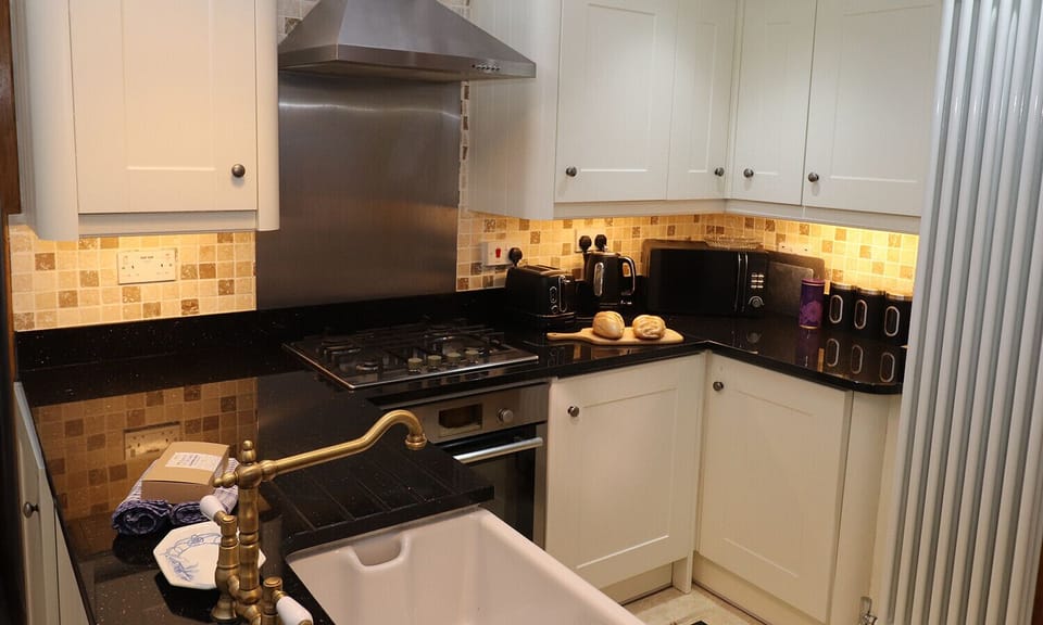 Fridge, dishwasher, electric kettle, cookware/dishes/utensils