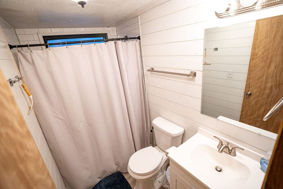 Brand new bathroom with tile walk in shower