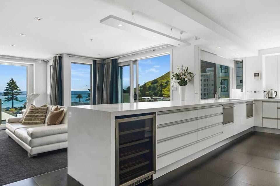 Gourmet Entertainers kitchen with two ovens, two dishwashers, large double door fridge and wine fridge 