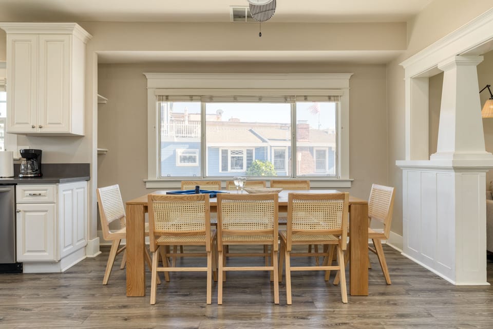 Dining table seats eight.