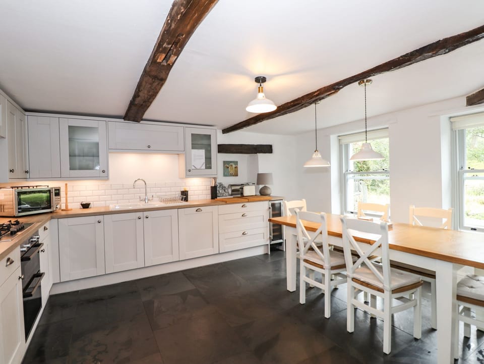 Fridge, dishwasher, cookware/dishes/utensils