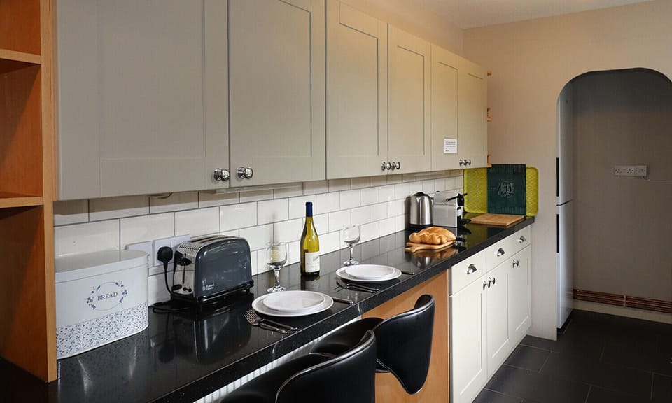 Fridge, dishwasher, cookware/dishes/utensils