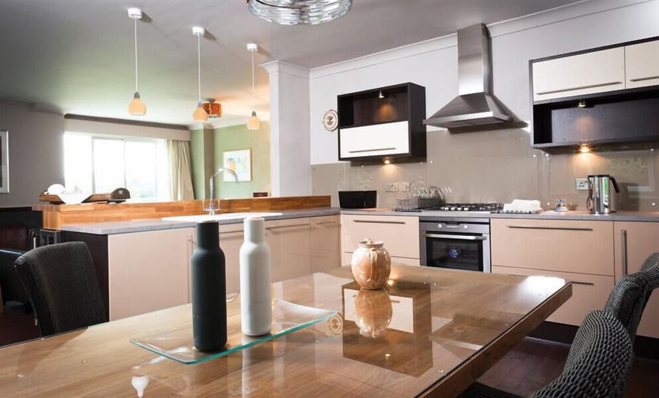 Fridge, dishwasher, cookware/dishes/utensils