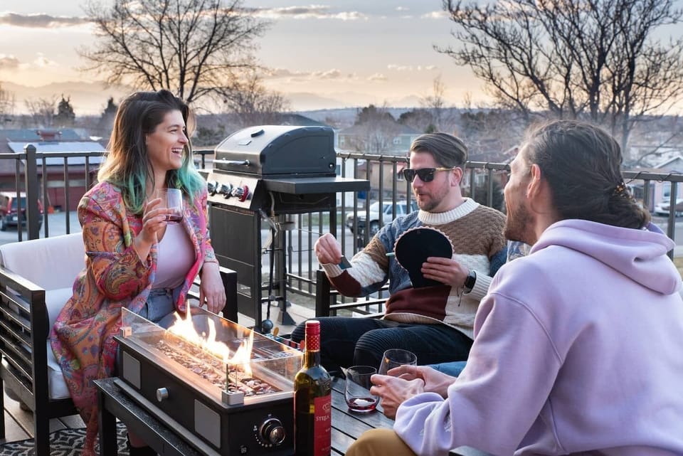 Vista Montañas, so named for the private back deck overlooking the Rocky Mountains. Fully furnished and with bluetooth speaker/firepit and BBQ for your Coloradical stay!