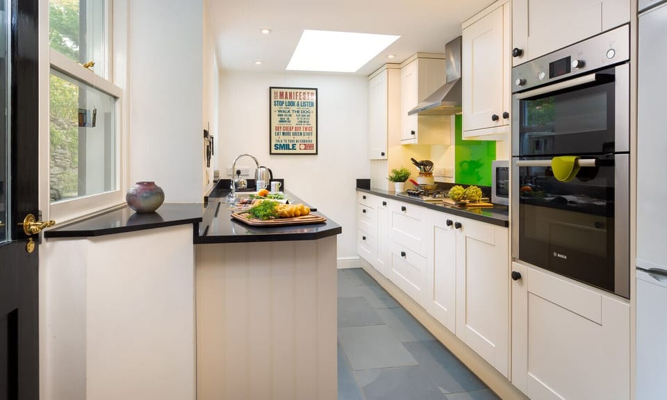 Fridge, dishwasher, cookware/dishes/utensils