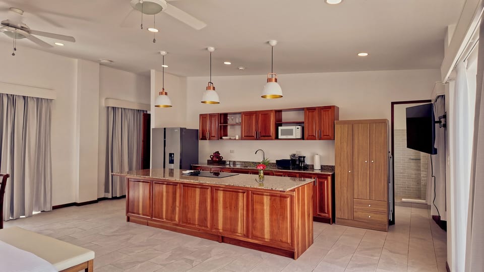 Superior Studio, Ocean View | Private kitchen | Full-size fridge, microwave, stovetop, coffee/tea maker