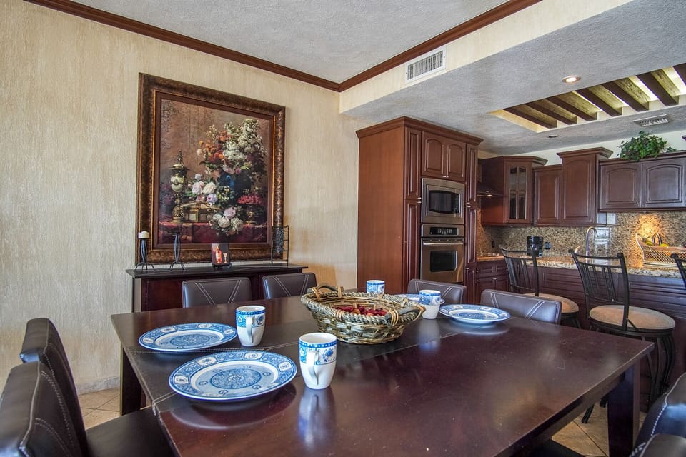 the raised dining table seats 8