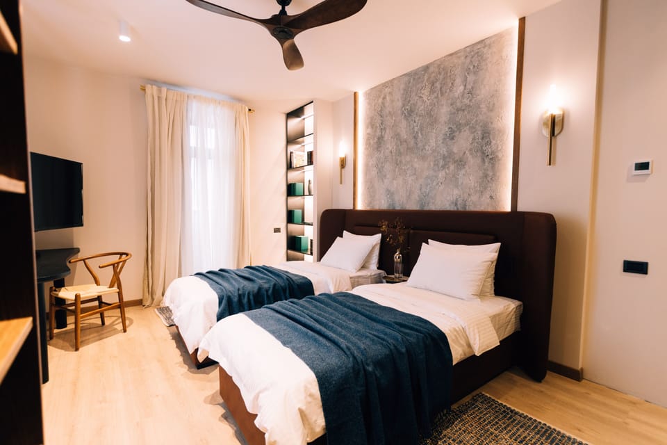 Premium bedding, individually decorated, desk, laptop workspace