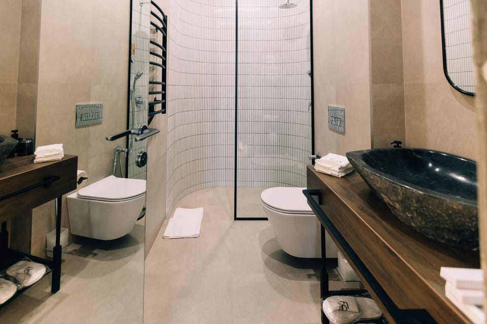 Deluxe Double Room | Bathroom | Free toiletries, hair dryer, bathrobes, towels