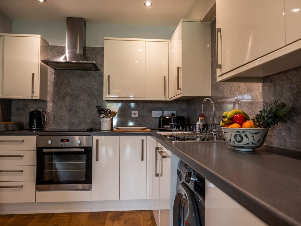 Fridge, dishwasher, electric kettle, toaster