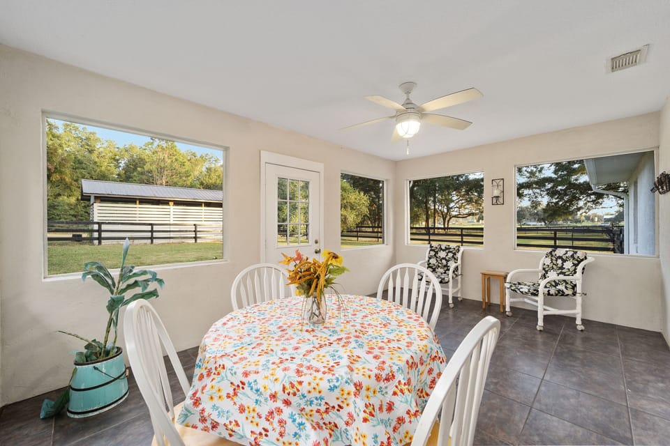 Scenic porch for coffee.