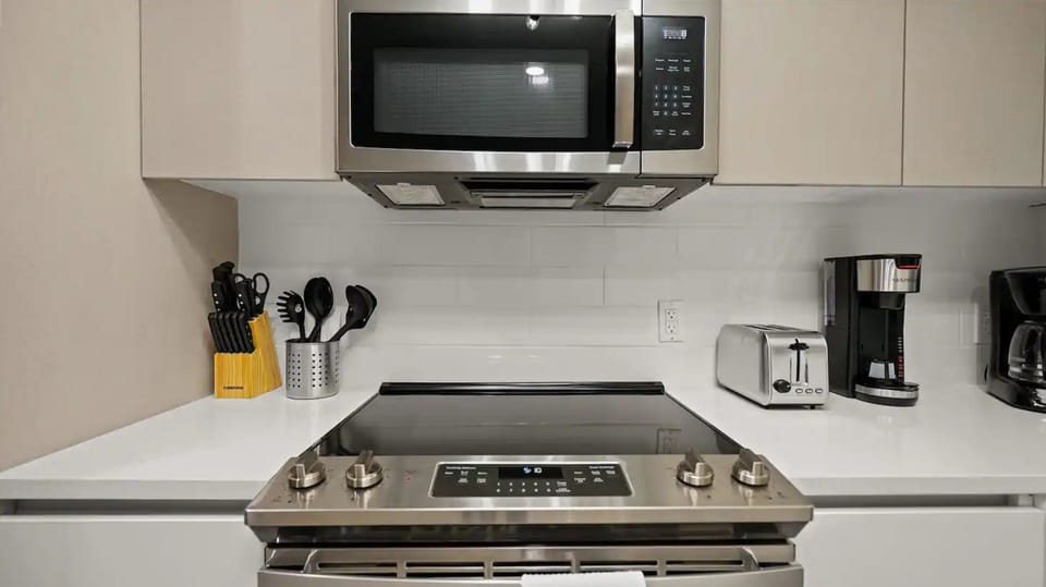 Kitchen set-up with all stainless steel appliances