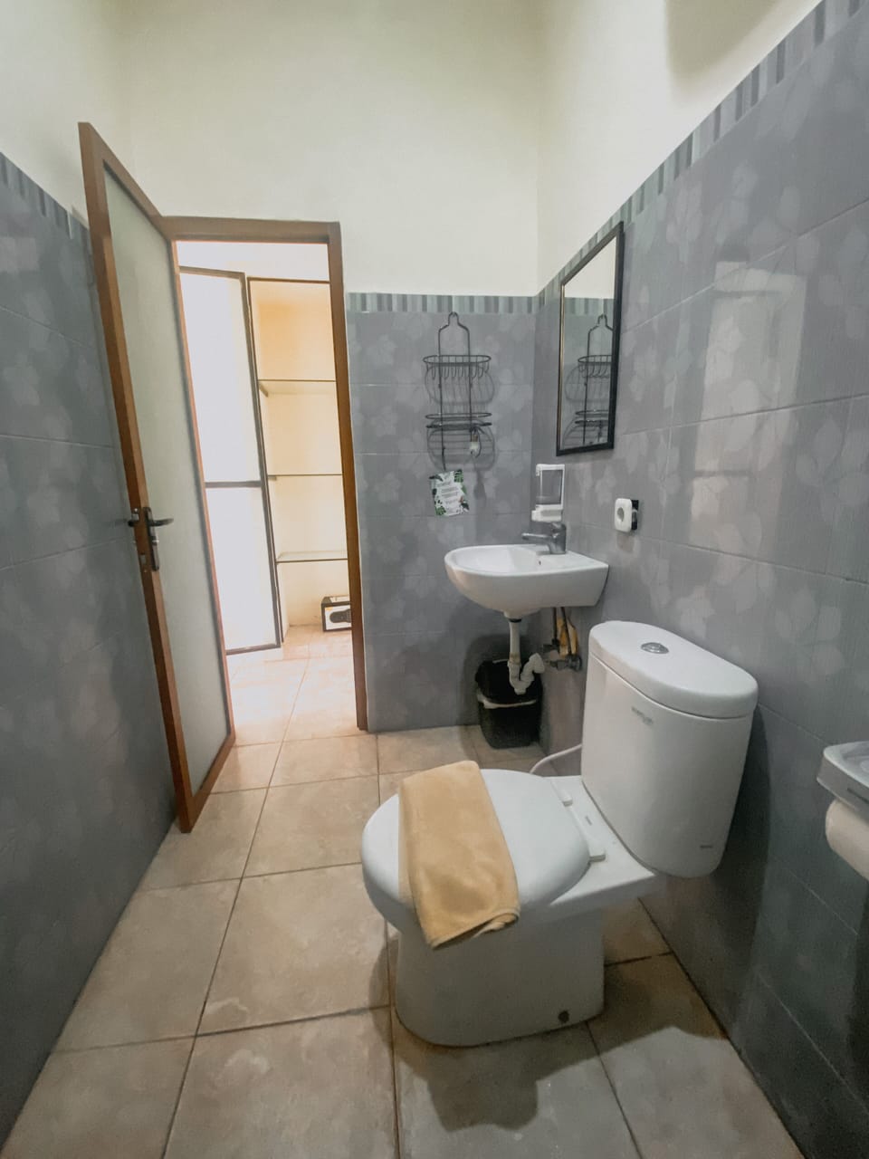 Bidet, towels, soap, shampoo