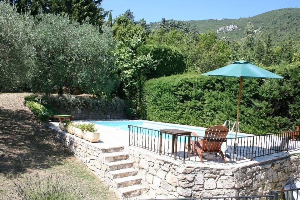Pool terrace, looking from rear of house