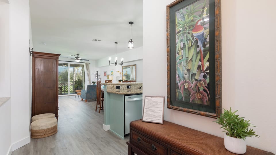 Open floor plan with seamless flow from the living spaces to the private patio