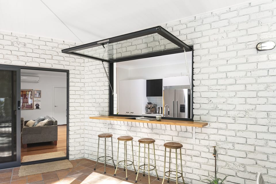 Breakfast bar and living room