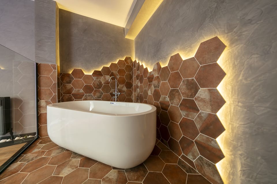 Romantic Studio Suite, 1 Queen Bed with Sofa bed, Garden View | Bathroom | Hair dryer, slippers, towels, soap