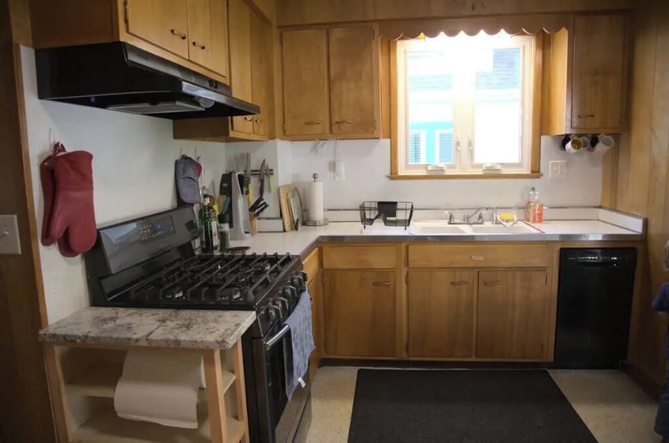 retro kitchen includes new appliances - gas stove, and dishwasher