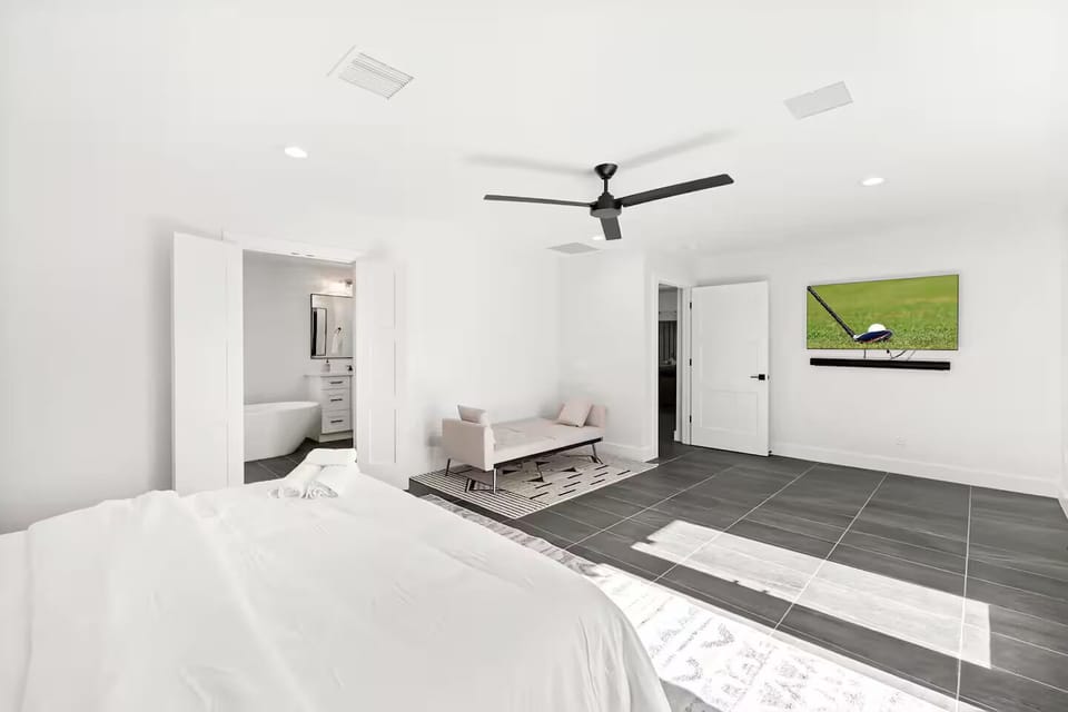 Warm neutral guest room