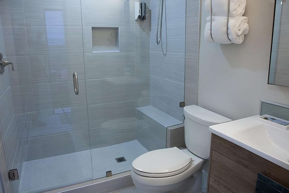 A clean, modern bathroom designed for comfort and convenience.