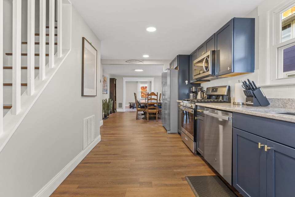 Fully equipped kitchen with stainless steel appliances