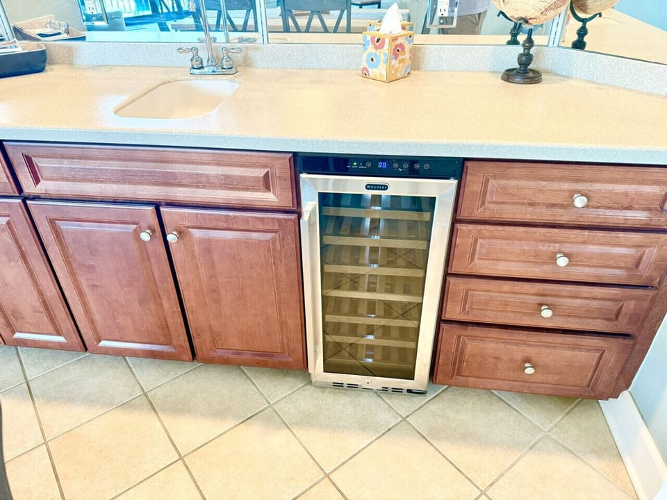 Take advantage of the wine cooler at the wet bar.
