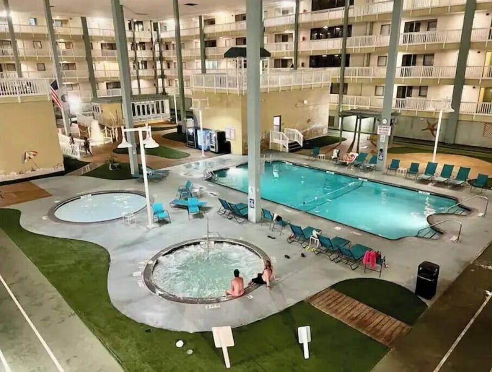 Indoor pool, hot tub, kiddie pool, fitness room, sauna, game room, walking track