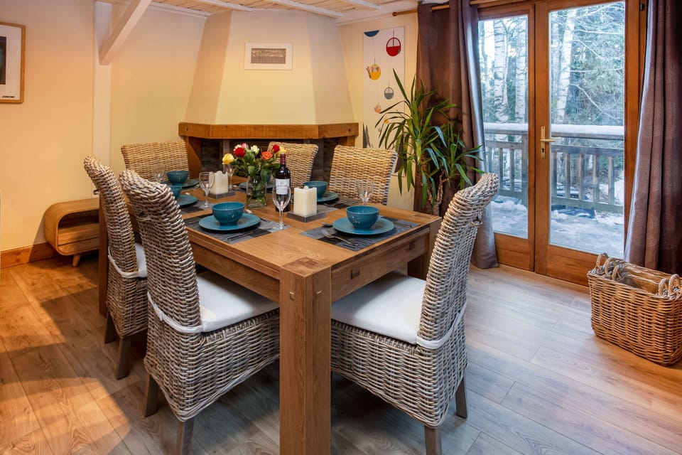 Dining table with open fireplace