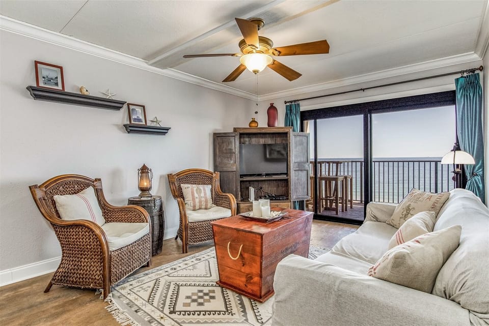 Ocean Breeze West 605 Living Room and Beach View Balcony