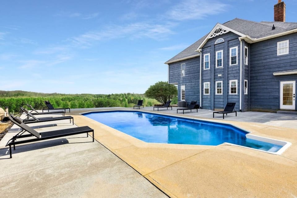 [Heated Pool] Great views with sun loungers to relax, Safety fence with gate not pictured