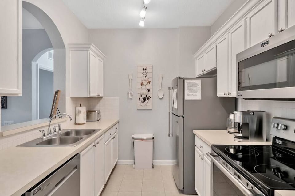 Kitchen overlooks the dining area