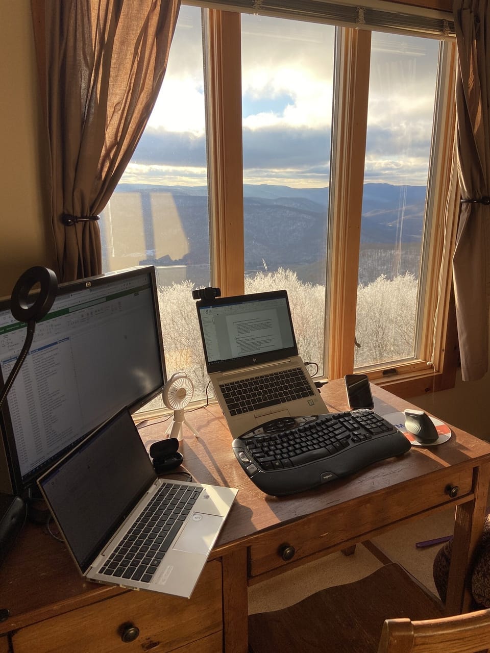 Telecommuting at its finest. We provide a monitor, printer, and scanner.