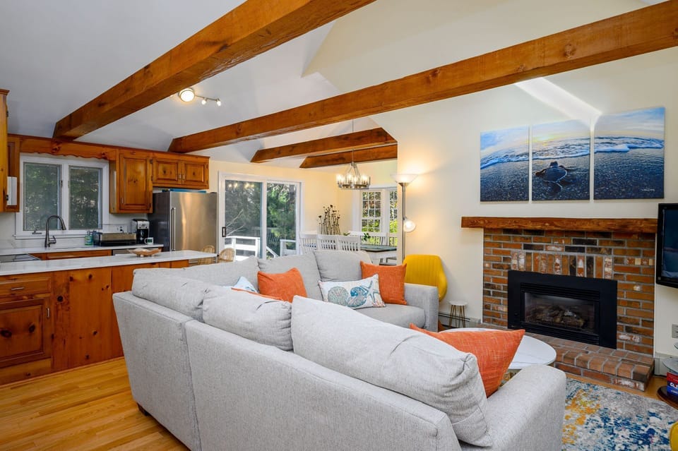 Open spaces encompass the first floor of this home