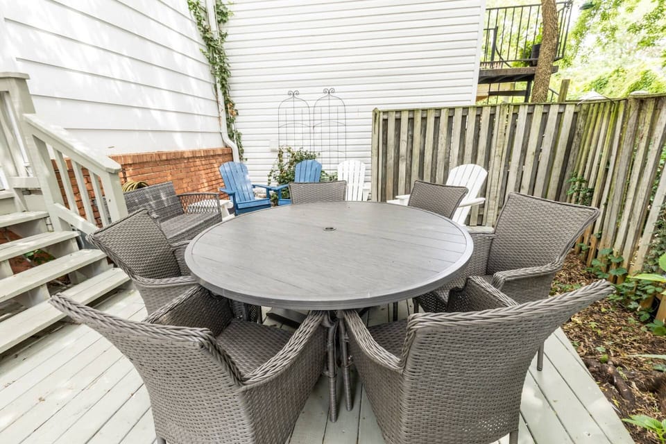 Have a crab feast around the back patio dining table with seating for 6.