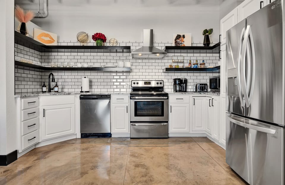 We supply 10+ spices, cooking oil, several stainless steel and nonstick pans, baking pans, pie pans, a bundt cake pan, and more! 