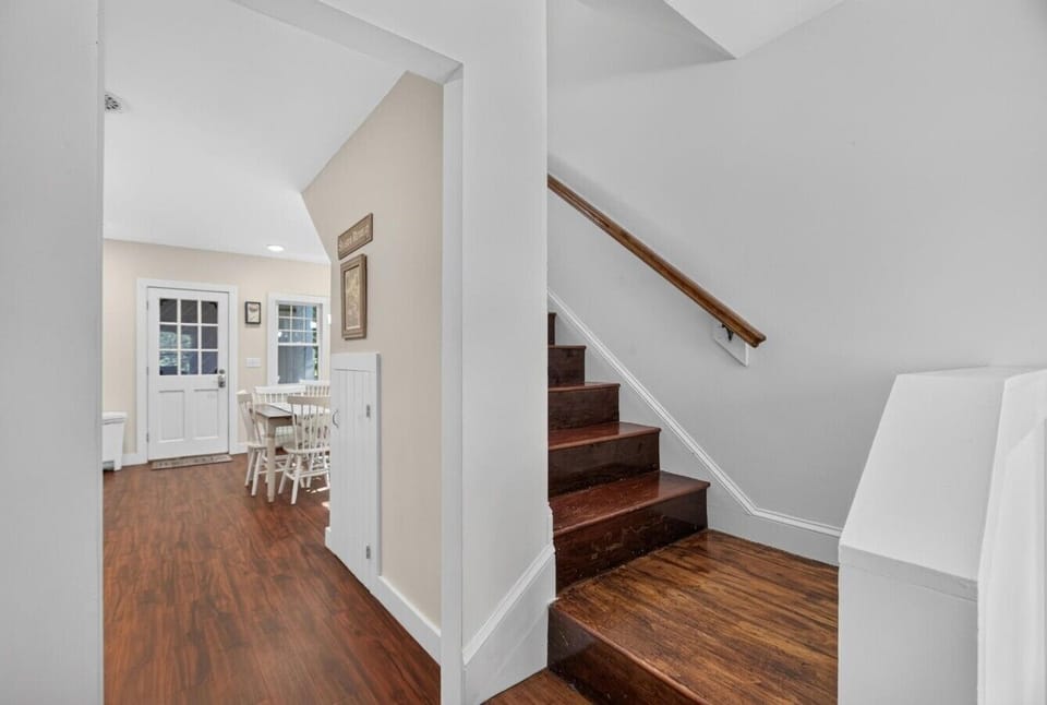 Head upstairs to the three bedrooms