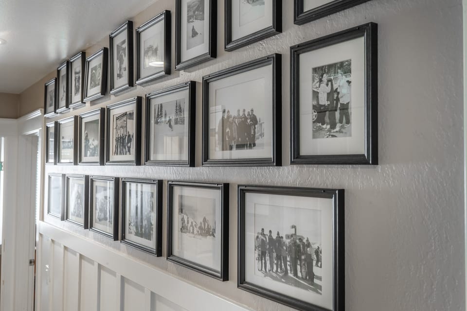 Downstairs hallway photo gallery.