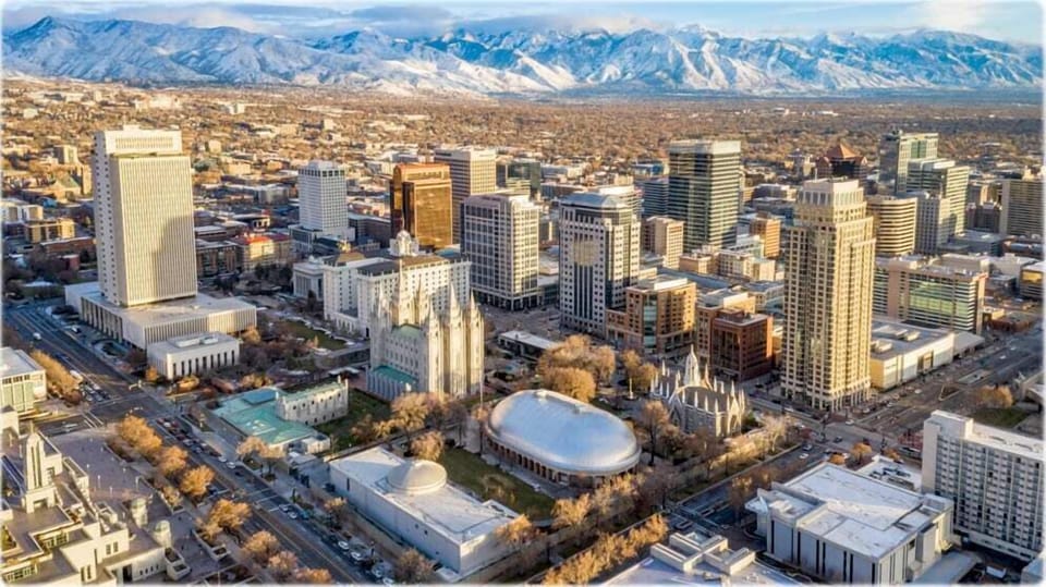 Aerial View of Downtown Salt Lake City near Cozy Canyon Rim