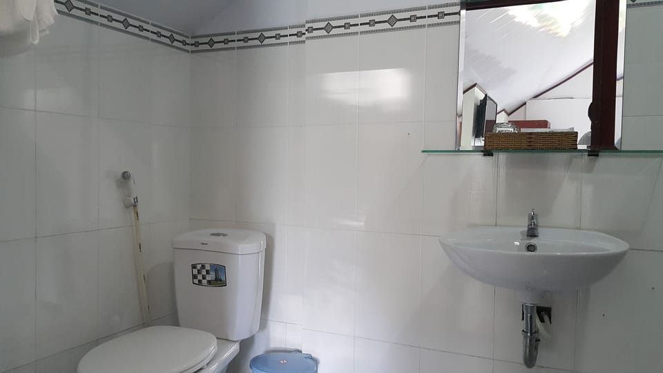 Shower, rainfall showerhead, designer toiletries, hair dryer