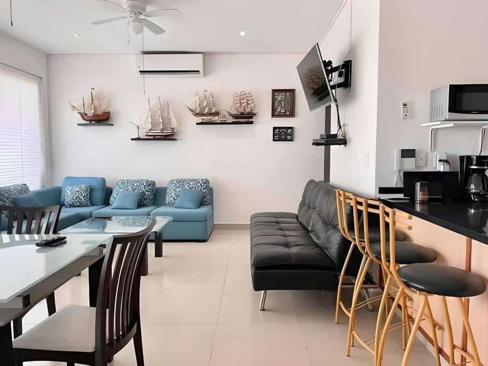 Open kitchen and living with sea views