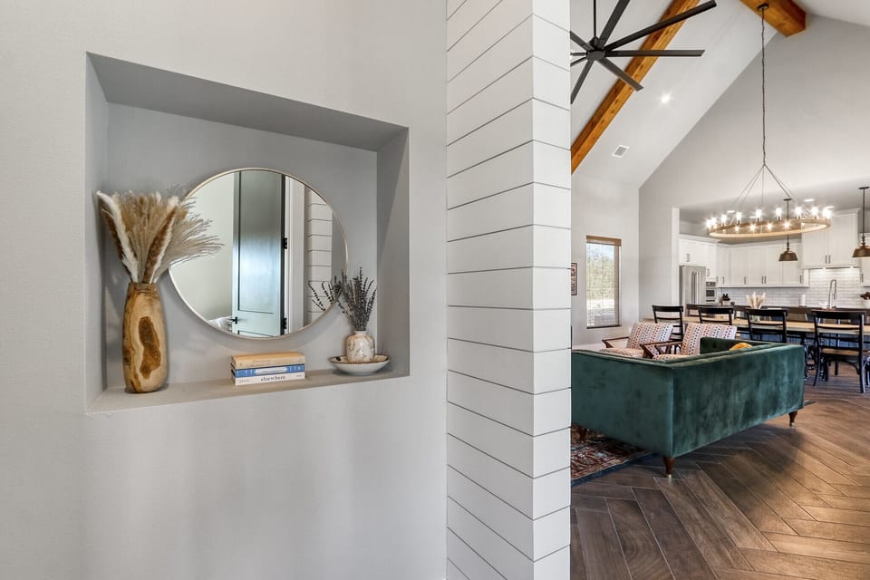 View walking back into the living room from the master suite.